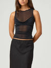 Ruched Sheer Round Neck Tank