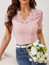 Lace Scalloped V-Neck Eyelet T-Shirt