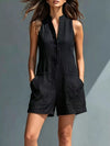Full Size Sleeveless Button-Front Romper with Pockets Plus Size