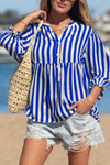 Stripe Balloon Sleeve Loose Button Up Shirt