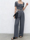 Square Neck Crop Top & Wide Leg Pants Set