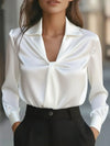 Ruched Collared Neck Long Sleeve Blouse