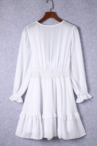 Elegant Tie-Front Ruffle Mini Dress with Smocked Wiast