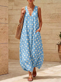 Polka Dot V-Neck Sleeveless Maxi Dress