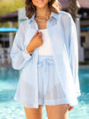 Sheer Shirt and Drawstring Shorts Set