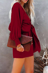 Tie Knot Puff Long Sleeve Romper