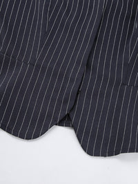 Striped Blazer & Mini Skirt Set with Neck Tie