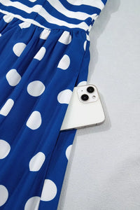 Striped Polka Dot Patchwork High Waist Spaghetti Straps Maxi Dress