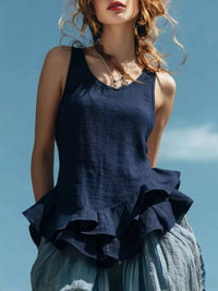 Ruffled Hem Round Neck Tank