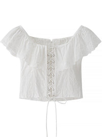 Lace Up Back Eyelet Ruffle Trim Tank