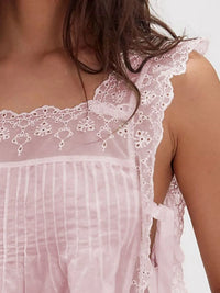 Lace-Trimmed Eyelet Square Neck Top