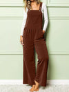 Front Ruched Wide Leg Jumpsuit with Pockets