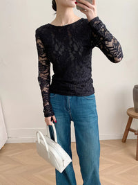 Lace Round Neck Long Sleeve Top