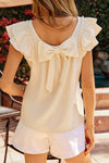Solid Color Bow Detail Back Ruffled Sleeveless Top