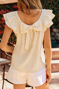 Solid Color Bow Detail Back Ruffled Sleeveless Top
