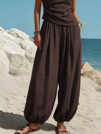 Full Size One-Shoulder Top and Wide Leg Pants Set Plus Size