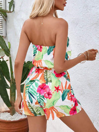 Tropical Print Strapless Elastic Waist Romper
