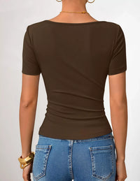 Asymmetrical Neckline Fitted T-Shirt