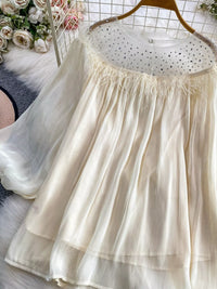 Rhinestone Mesh Panel Blouse
