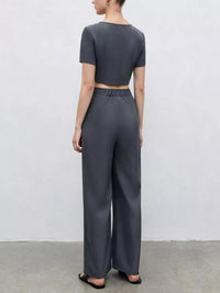 Square Neck Crop Top & Wide Leg Pants Set