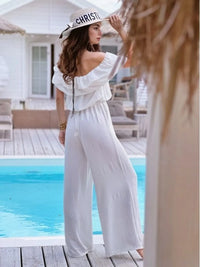 Ruffled Off Shoulder Wide Leg Jumpsuit