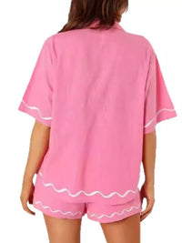 Button Down Contrast Trim Shirt and Shorts Set