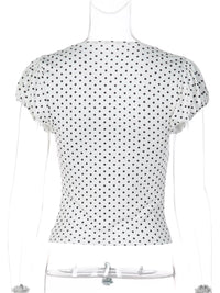 Polka Dot Ruched V-Neck Top