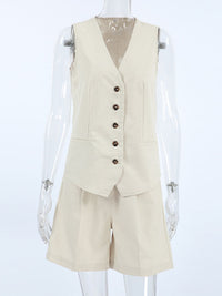 Button Up Vest and Shorts Set