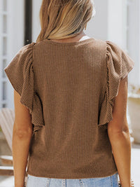 Full Size Ruffled Sleeve Ribbed Knit T-Shirt Plus Size