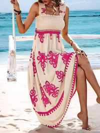 Smocked Printed Square Neck Maxi Dress