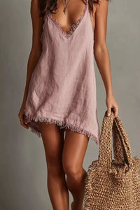Full Size Fringe V-Neck Cami Dress Plus Size