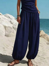 Full Size One-Shoulder Top and Wide Leg Pants Set Plus Size
