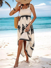 Smocked Printed Square Neck Maxi Dress