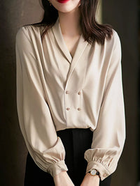 Ruched Front Decorative Button Long Sleeve Blouse