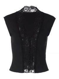 Lace Trim Button Front Vest