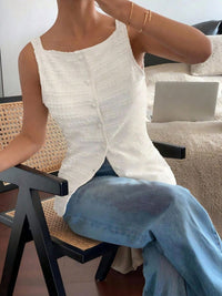 Textured Button-Front Tank