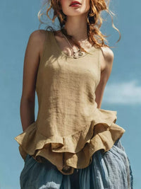Ruffled Hem Round Neck Tank