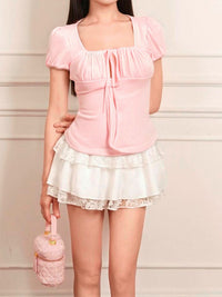 Tie-Front Puff Sleeve T-Shirt