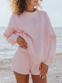Relaxed Fit Round Neck Sweatshirt and Shorts Set