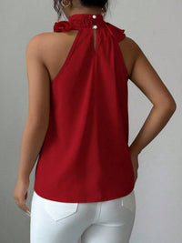 Ruffle High Neck Sleeveless Top