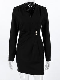 Ruched Surplice Long Sleeve Dress