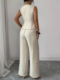 Sleeveless Peplum Top and Wide Leg Pants Set