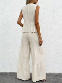 Sleeveless Tie-Front Top and Wide Leg Pants Set