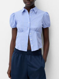 Striped Puff Sleeve Fitted Shirt