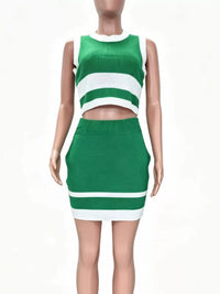 Contrast Trim Tank and Skirt Knit Set