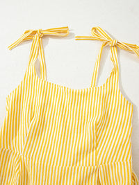 Stripe Shoulder Tie Smocked Back Casual Romper