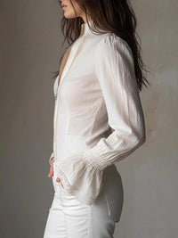 Lace Trim Zip-Up Shirt