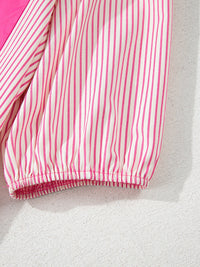 Stripe Color Block Patchwork Shirt Collar Button Down Puff Sleeve Mini Dress