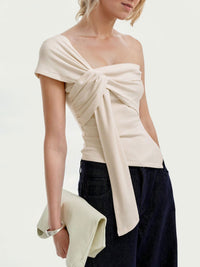 One-Shoulder Knot Detail T-Shirt