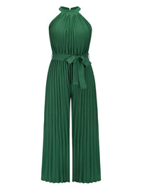 Cutout Tied Pleated Sleeveless Jumpsuit